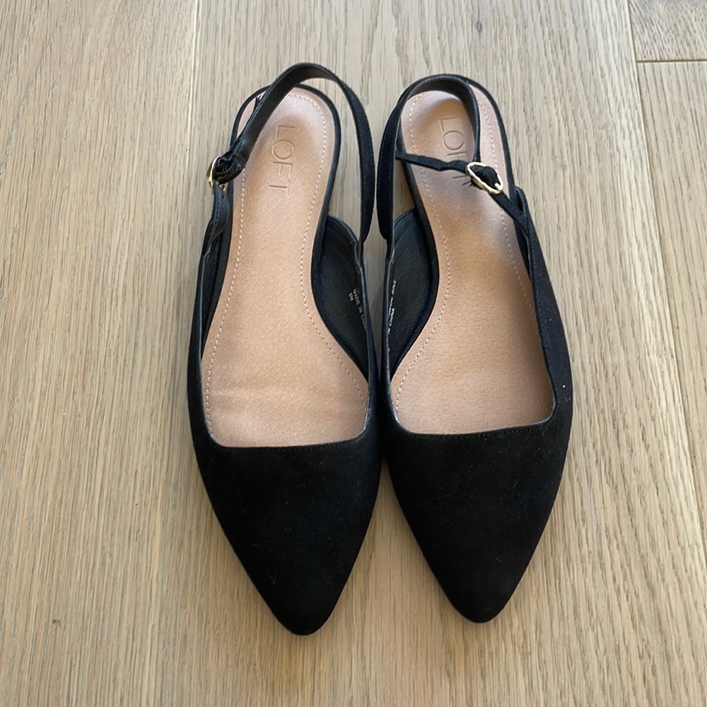 Loft Simple Sling-back Ballet Flats - Black Faux Suede - Sz 8